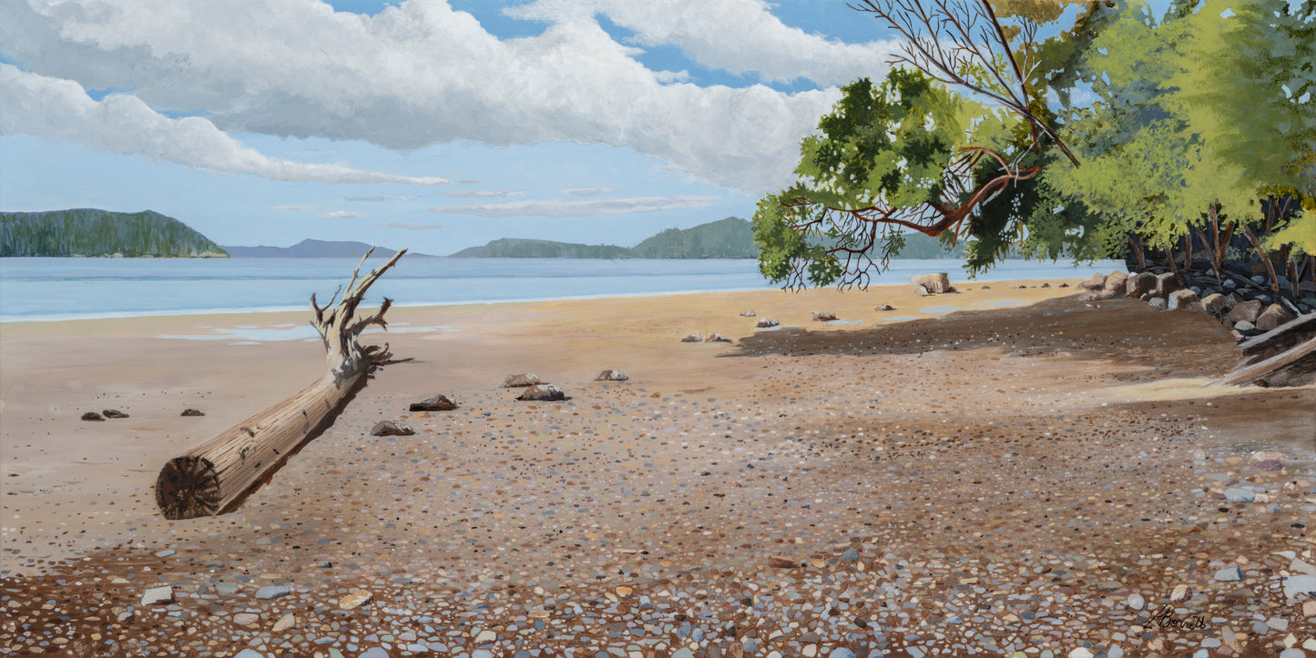 Osborne Bay- acrylic, giclee printed on canvas, 36" x 18" $525
