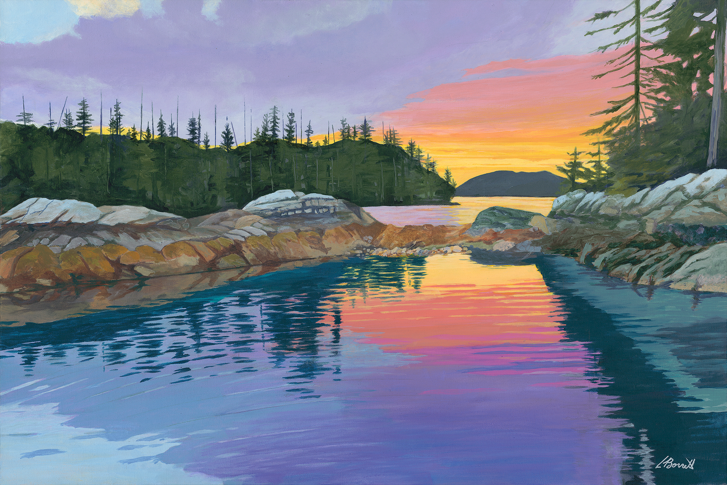 Sunset on the Inside Passage - Original Acrylic 30" x 20" (SOLD)